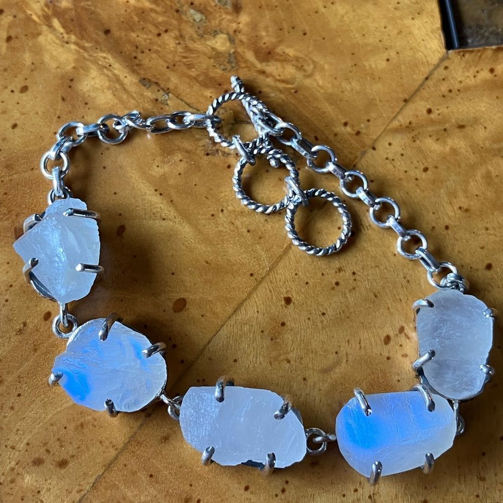 Natural Rainbow Moonstone Sterling Silver Toggle Bracelet